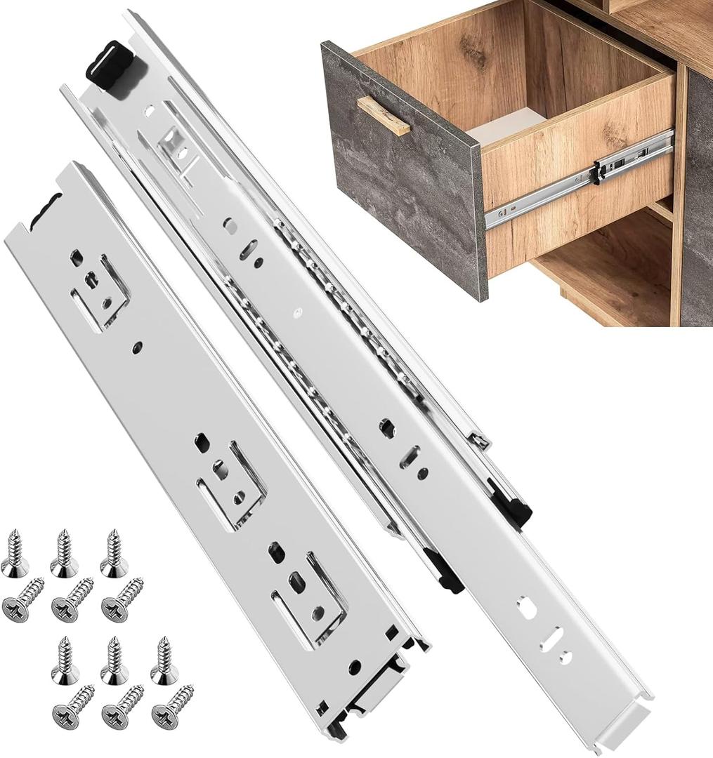ToBeGreat 1 Pair Side Mount Drawer Slides Rails 12 Inch 100 LB Load Capacity, Full Extension Ball Bearing Metal Replacement Dresser Runners Cabinet Trash Can Slider Kitchen Glides (Silver,304.8mm)