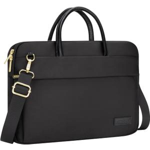 RAINYEAR 14 15.6 Inch Laptop Bag for Women, Protective Waterproof Large Capacity Computer Shoulder Carrying Bag with Handle (Black)