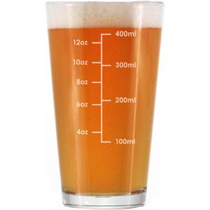 Mixing Glass Measuring Cup - Pint Glass for Bar - Engraved Measurement Lines for Cocktails & Portion Control - Ounces and Metric - 16 oz Glasses (Set of 1)