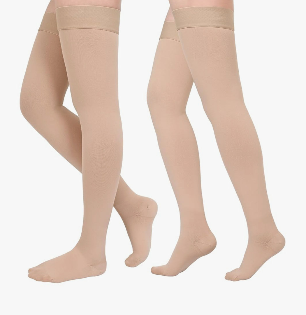 Compression Stockings for Women & Men, 2 Pairs 15-20mmHg Thigh High Compression Socks for Varicose Veins, Swelling, Pregnant