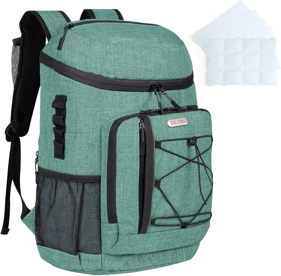 Backpack Coolers Insulated Leak Proof 30 Cans, Soft Sided Insulated Cooler Bags Ice Chest Backpack for Beach Travel Camping, with Reusable Ice Packs (Green)