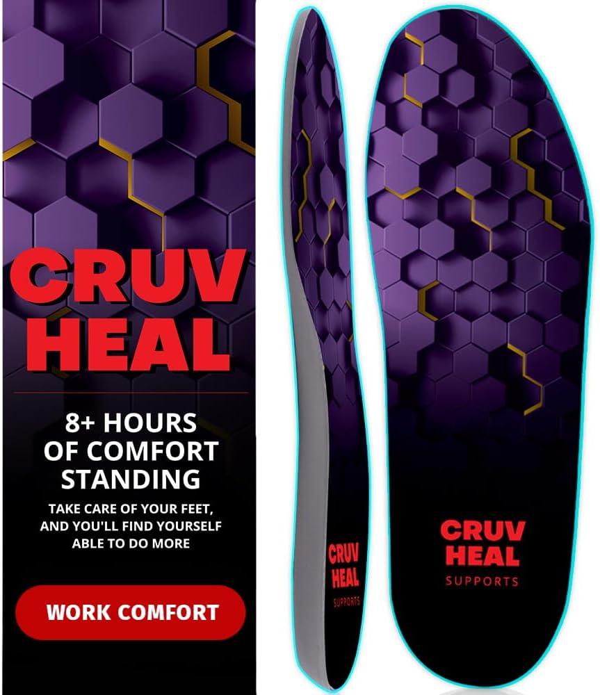 CRUVHEAL Work Comfort Orthotic Insoles - Anti Fatigue Shoe Insert Men Women - Low Arch Support - Shock Absorption - Foot Pain Relief - Work Boot Insoles (M, Violet) (M(Men 7.5-9||Women 8.5-10))