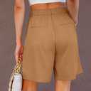 luvamia Bermuda Shorts for Women Dressy Casual High Waisted Summer Work Elastic Waist Pleated Dress Shorts with Pockets (Medium, Camel)