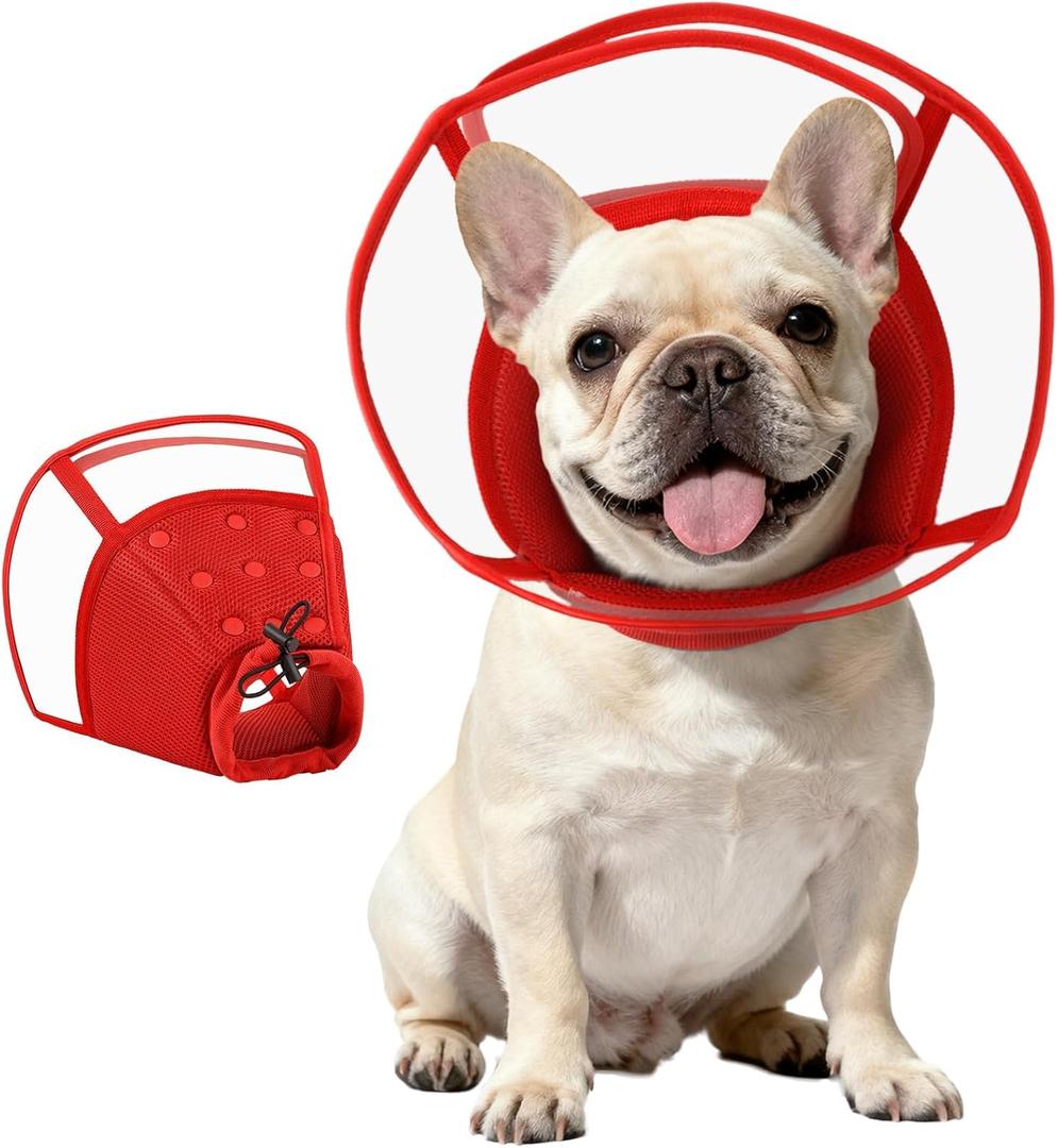 Kuoser Medium Dog Cone Collar After Surgery, Soft Cone for Dogs to Stop Licking, Breathable Pet Recovery Collar Comfy Elizabethan Collars, Adjustable Protective Dog Cones for Medium Dogs, Red M (M (Neck: 11" - 14.1"))