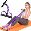 Resistance Bands with Handles, 6-Tube Elastic Foot Pedal Resistance Bands, Natural Rubber Ankle Puller Sit-up Exercise, Multifunction Fitness Band for Abdomen, Waist, Arm, Leg Stretching Training (Purple)