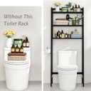 Over The Toilet Storage, Wooden 3-Tier Over-The-Toilet Rack Bathroom Space Saver Organizer, Freestanding Above Toilet with Toilet Paper Holder and Hooks（Black）