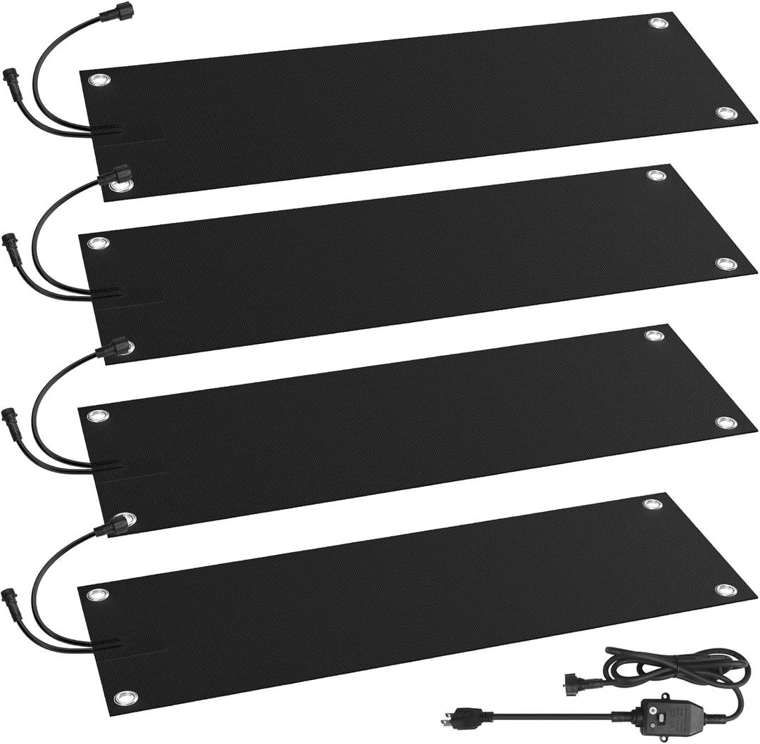 4 Pcs Heated Snow Melting Mats,10 x 30 in No-Slip Rubber Heated Outdoor Mats,Snow and Ice Melting Mats for Winter Outdoor Stairs,Steps,Doorways,Walkways,Driveway,2 in/h Melting Speed