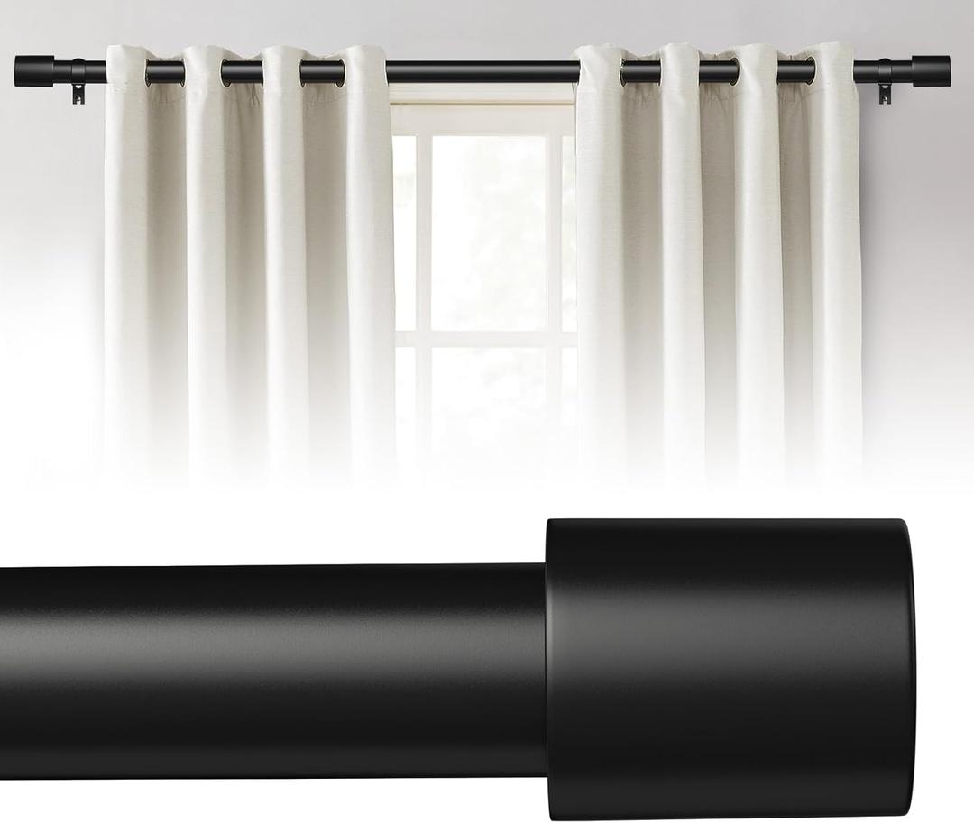 Extra Long Curtain Rods for Windows 240 Inches, 1 Inch Diameter Adjustable Black Curtain Rod, Heavy Duty Modern Curtain Rod with Simple Finials, 32"-240"