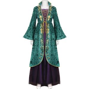 AMNPOLEN Adult Winifred Sanderson Costume Dress Women Girls Medieval Halloween Cosplay Witch Sorceress Long Velvet Robe Cape Outfit (Adult, Medium)
