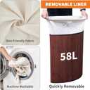 GarveeHome Corner Laundry Hamper with Lid, 15.3 Gal / 58 L Large Foldable Bamboo Laundry Basket with Washable Liner Bag, Wicker Clothes Hamper for Bedrooms Bathrooms Apartments, Brown