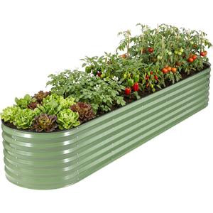 Raised Garden Bed 9x2 Ft, 17" Tall Galvanized Steel Metal Planter Box, 11-in-1 Modular Large Garden Bed Kits for Outdoor Vegetable Flowers, Olive Green