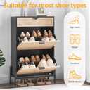 Shoe Cabinet Storage with 2 Flip Drawers, Narrow Hidden Shoes Organizer Cabinet for Entryway, Freestanding Slim Shoe Rack Front Door Entrance(Oak&Black), Medium