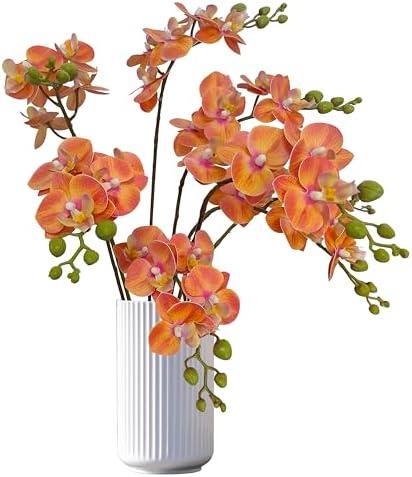 ATFL 4 Pack Orange Orchid Artificial Flowers Real Touch, 22'' Artificial Fake Faux Silk Sunset Red Orchid Stem Bouquets for Wedding Party Home Garden Decor,Orquideas Artificiales para Decora ATFL 4 Pack Orange Orchid Artificial Flowers Real Touch, 22'' Artificial Fake Faux Silk Sunset Red Orchid Stem Bouquets for Wedding Party Home Garden Decor,Orquideas Artificiales para Decora