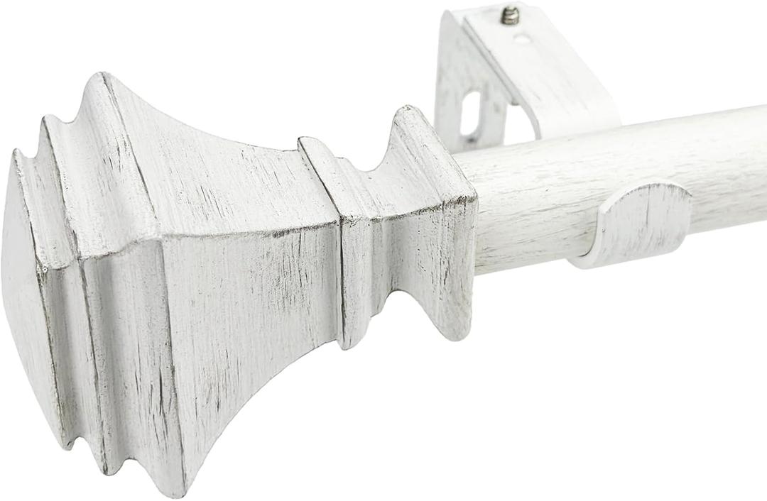 White Wooden Curtain Rods Adjustable 36-72 Inch for Windows 24-68 Inches, 1 Inch Boho Decorative Curtain Rod with Cottage Square Finials, Farmhouse Style Heavy Duty Window Drapery Rods