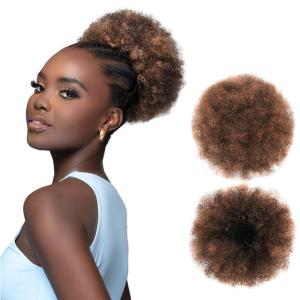 Afro Puff Ponytail for Black Women Kinky Curly Ponytail Hair Ombre Brown Synthetic Hair Bun Extensions Hairpieces Updo Hair With Two Clips (1BT27)