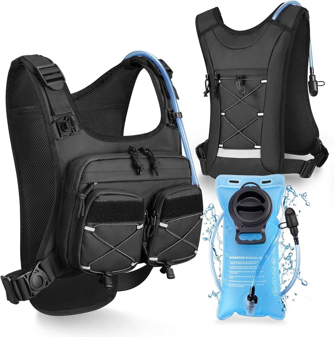 NOOLA Running Vest with 2L Water Bladder, Reflective Hydration Backpack for Men Women, Lightweight Chest Pack with Phone Pocket Adjustable Running Backpack for Marathon Fishing Cycling Hiking, Large