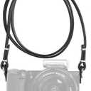 Genuine Slim Leather Camera Neck Shoulder Strap compatible with Fujifilm Sony Olympus Lecia, Vintage Leather Camera Strap (Black Color)