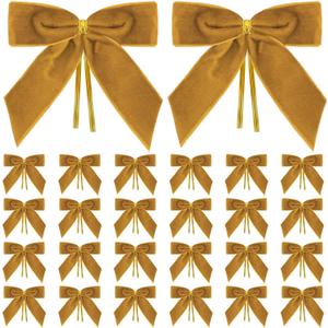 Small Velvet Christmas Bows for Christmas Tree Xmas Decoration Velvet Clip on Bow Ornaments,Home Decor, Wreath, Gift Wrapping, Crafts, Wedding, Party (24, Camel)