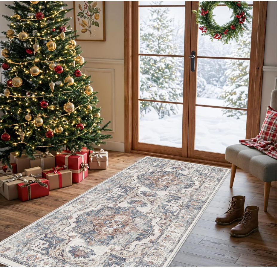 Hallway Washable Runner Rug - 2x6 Kitchen Rugs Entryway Rug Runner Vintage Soft Floor Mat Non Slip Indoor Farmhouse Carpet for Bathroom Living Room Bedroom (2 X 6, Brick)