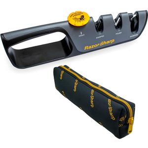 RazorSharp Knife Sharpener With Adjustable Angle Guide Diamond-Coated Ceramic Sharpening Stones for All Knives Including Precision Kitchen, Professional, Chef's Knives Non-Slip Rubber Edge Grip (Grey,Black,Yellow)