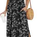 LILBETTER Womens Off The Shoulder Ruffle Party Dresses Side Split Beach Maxi Dress(Black Leaves Large)