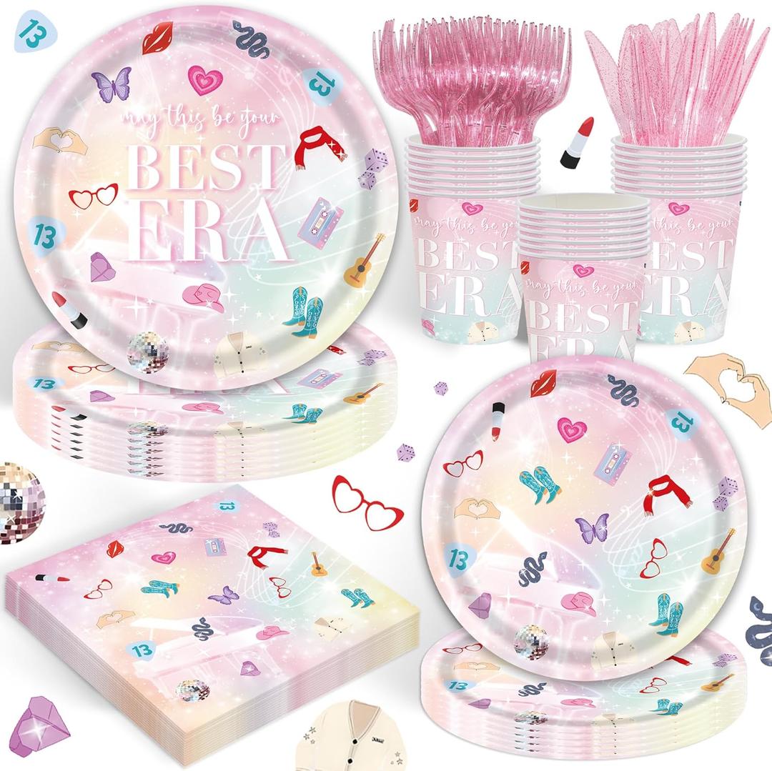 120PCS Birthday Era Party Supplies for Girl Fans In My Birthday Era Party Decorations Friendship Music Party Tableware Plates Napkin Cups Knives and Forks for 20 Guests