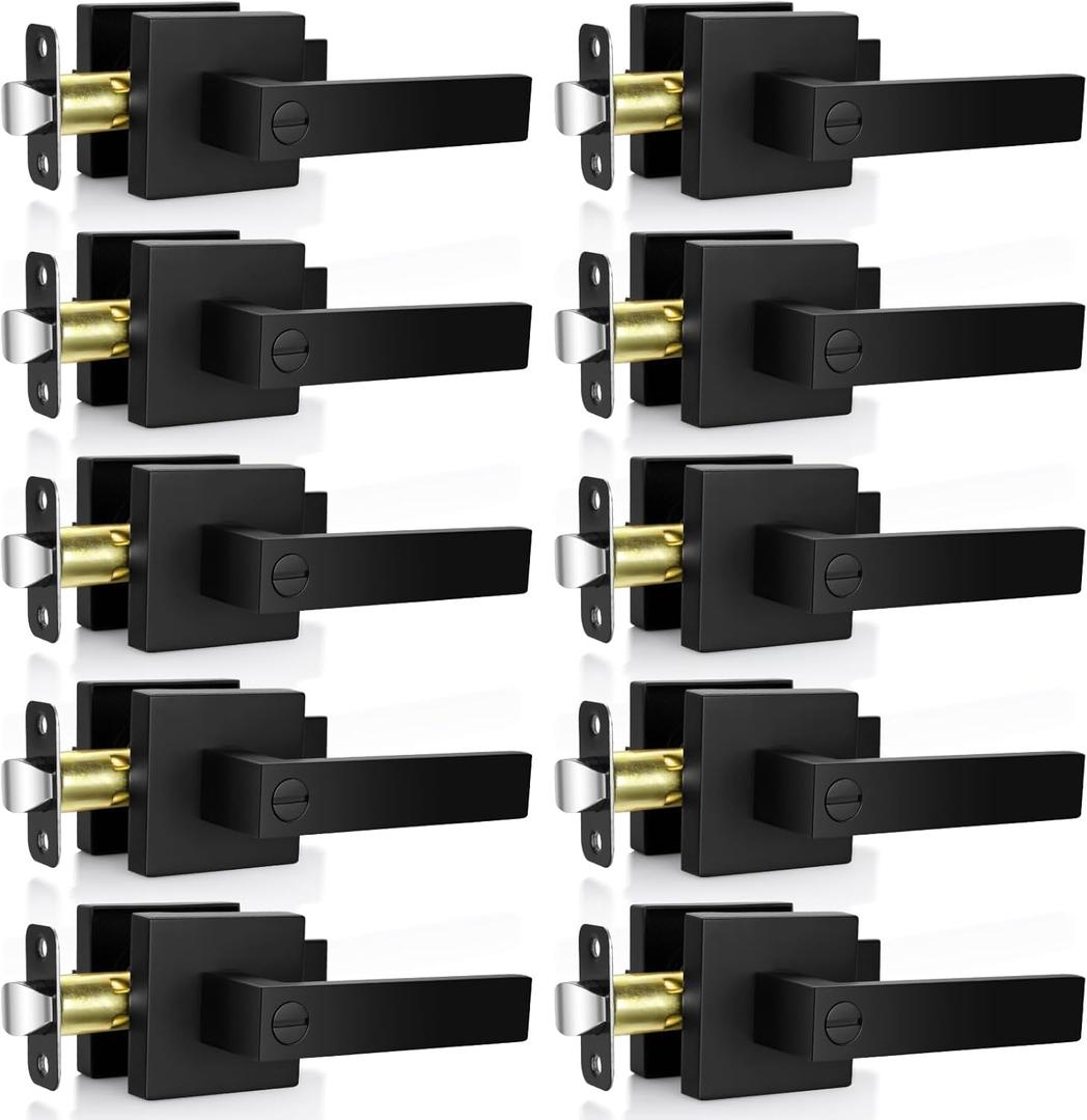Privacy Door Lock, 10 Pack Matte Black Keyless Door Handles Interior Heavy Duty Bed and Bath Door Lever Set, Reversible for Left/Right Handed Doors