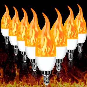 E12 LED Flickering Candelabra Flame Effect Light Bulbs - 3 Modes Flicker Chandelier Candle Fire Gas Lantern Effect Type B Base Small Lights Bulbs for Outdoor Halloween Holiday Decorations (8 Pack)