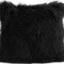 MOOX Mongolian Lamb Fur Pillow Covers Lumbar Throw Sheepskin Pillow Case Genuine Wool Fur Tibetan Accent Living Room Bedroom Decorative Cushion Cover (18 * 18inch Black)
