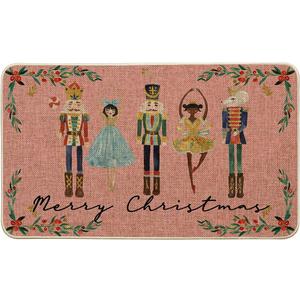 Artoid Mode Watercolor Nutcrackers Merry Christmas Doormat, Seasonal Winter Low-Profile Rug Switch Mat for Indoor Outdoor 17x29 Inch (Pink)