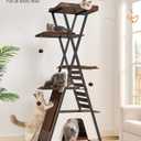FourFurPets 72.4" Modern Cat Tower for Indoor Cats - Multi-Level Condo With Caves, Tall Tree With Scratching Board, Wooden Tower With Large Perch, Removable Pads, Rustic Brown