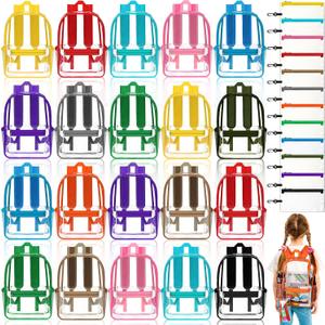 Cholemy 24 Set Clear Backpack with Pencil Case Bulk Heavy Duty PVC Transparent School Bag for Students Women Men Travel(Multicolor)