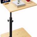 TV Tray Table, C Shaped End Table Adjustable Height Sofa End Side Table Bamboo Rounded Corner for Laptop TV Tray Snack Sofa Living Room Bedroom, Wood