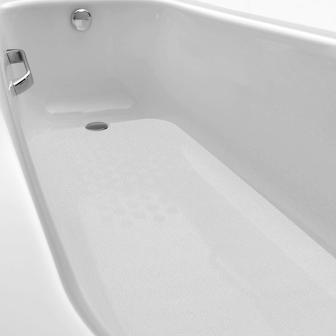 16" x 40" Non Slip Bathtub Mat with Drain Cut Out Non Skid Safety Bath Mat Adhesive Peel and Stick Bath Tub Mat Arc Angle PEVA Tub Anti Slip Stickers for Shower Floor Wet Areas(Transparent)