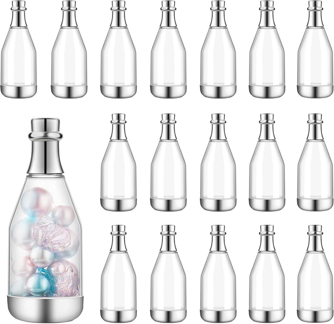 Cunhill 18 Pcs Mini Champagne Bottles Container Bulk Plastic Small Champagne Candy Bottles DIY Favor Mini Candy Jars Wedding Favors for Wedding Bridal Baby Shower Birthday (Clear and Silver)