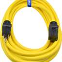 Clear Power 25 ft 12/3 SJTW Heavy Duty Outdoor Extension Cord, Water & Weather Resistant, Flame Retardant, Yellow, 3 Prong Grounded Plug, CP10144