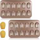2 Pack Madeleine Pans for Baking, 12 Cavity Heavy Duty Shell Shape Baking Mold Nonstick Cookie Cake Pan for OvenGold