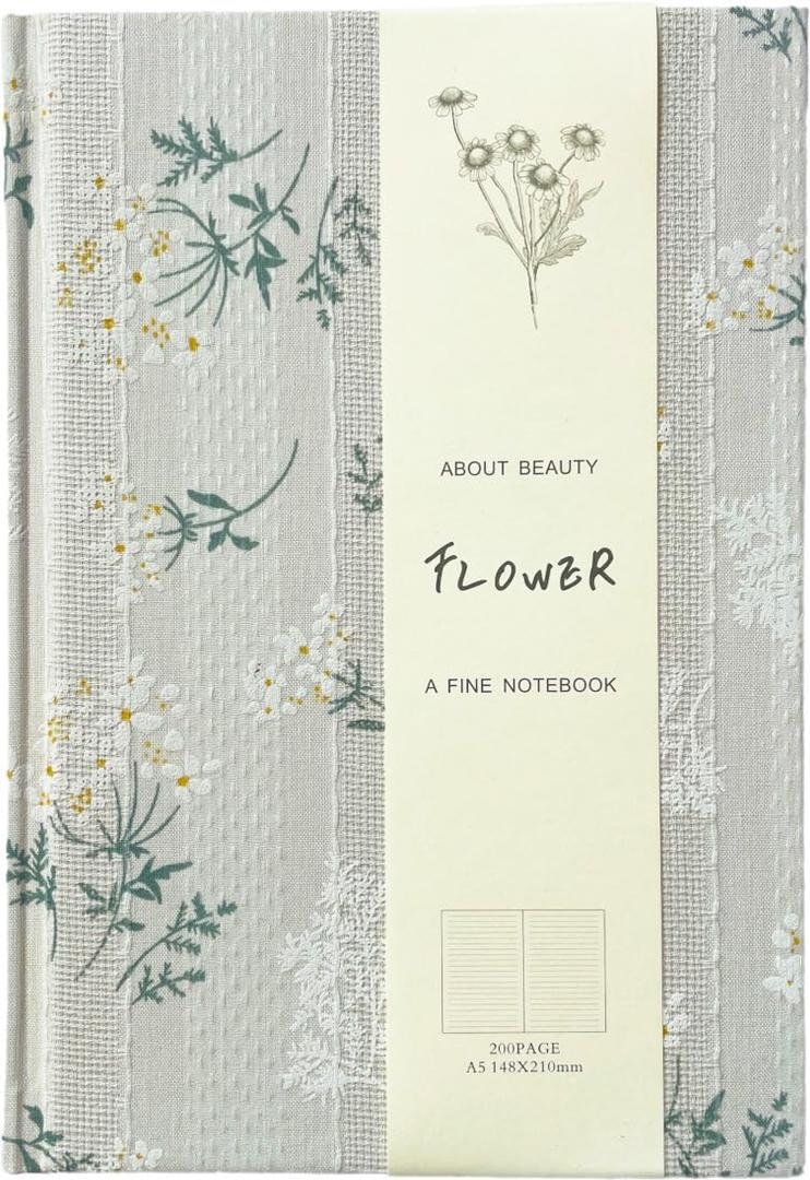 Floral Journal for women, Floret Printed Fabric Cloth Hardcover, A5, 200 Pages, 6x8 Medium Ruled Notebook, Similar Embroidered Linen Journal, Lay Flat Church Notes Notebook, Beige (Floret Beige)