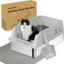 TENTIZON Large Stainless Steel Cat Litter Box, Open Top Metal Kitty Litter Tray with High Sides, Litter Mat, Scoop for Indoor Cats, Kitten,Big Cats, No Odor, No Mess, Leak Proof, Easy Clean