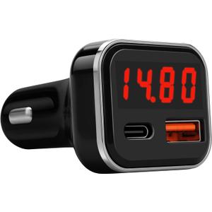 USB C Car Charger Adapter with Volt Meter, 30W Cigarette Lighter Adapter with Voltmeter, Type C Car Charger Fast Charging 12V, PD & QC 3.0 Compatible with iPhone 15 Pro Max, Samsung Galaxy S24