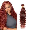 Copper Brown Bundles Human Hair Auburn Deep Wave Bundles Huxowax Virgin Soft and Silky Remy Hair single bundle 22 Inch Double Weft Color 33 Deep Wave Bundle 50g