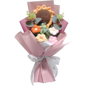 Crochet Flowers Bouquet, Handmade Knitted Bouquet, Crochet Flower Kit Knitted Fake Sunflower Daisy, Gift for Mother Wife on Birthday Anniversary (01Cappuccino Color)