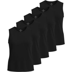 Real Essentials 5 Pack: Women's Dry-Fit Tank Top - Racerback Sleeveless T-Shirt Athletic Workout Gym Shirt (Black, XXXL)