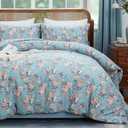 Merryword Blue Rose Floral Comforter Set King Size 100% Soft Cotton Comforter Set 3 Pieces Lightweight & Breathable All Season Cottagecore Bedding