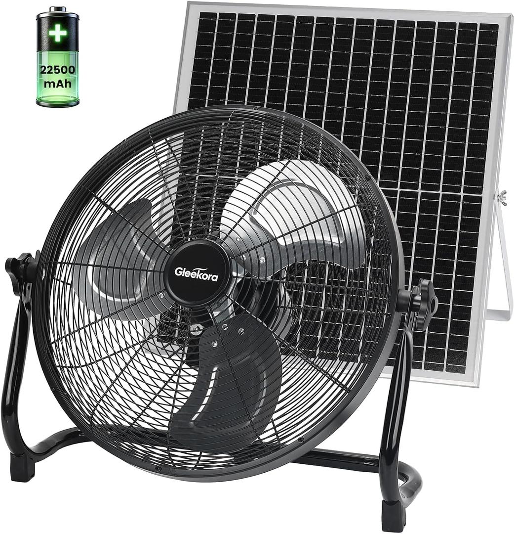 18'' Solar Fan with 35W Panel, Rechargeable Battery, 23ft Cable