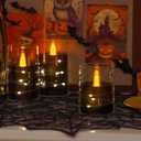 Flameless Flickering 3" x4" 5" 6" Clear Plastic Black 11-Key Remote Candles with Light Strings, LED Battery Operated Cycle Timer Pack of 3 Candles for Halloween Festival Decor