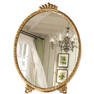 Gold Vintage Decor Vanity Mirror,Baroque Wall Art Retro Oval Mirror,Antique Wall Mirrors Decorative,Maximalist Decor Mirror for Desk Bedroom Bathroom Dresser Wall-Mounted,11.0" L x 7.9" W Gold