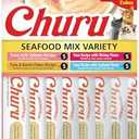INABA Churu Cat Treats, Grain-Free, Lickable, Squeezable Creamy Purée Cat Treat/Topper with Vitamin E & Taurine, 0.5 Ounces Each Tube, 20 Tubes, Seafood Variety Box BEST USED BY: 10/13/2025
