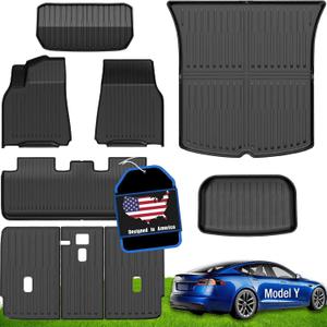 Tesla Model Y Floor Mats 2024 2023 2022 2021 2020, All Weather Floor Liners Full Set, Waterproof Non-Slip Interior Protection for Model Y 5 Seater, Front Rear Trunk Frunk Tesla Y Mats