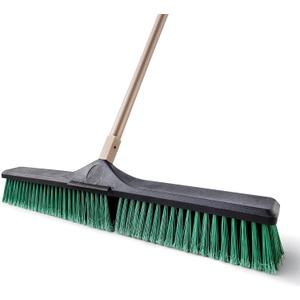 Eyliden Heavy Duty Push Broom 24" - Garage Sweeper Shop Brooms with 66" Long Handle, Outdoor Stiff Bristles Concrete Push Broom for Sidewalk Driveway Yard Patio Deck Warehouse Sweeping, Sweep Snow